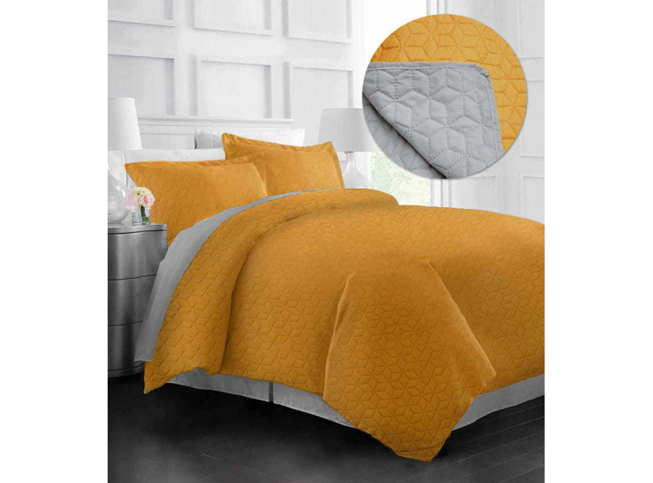 Přehoz na postel ATLANTA  120x200 cm - šedý/hořčicově žlutý