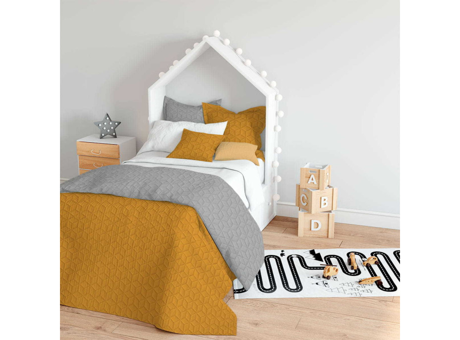 Přehoz na postel ATLANTA  120x200 cm - šedý/hořčicově žlutý