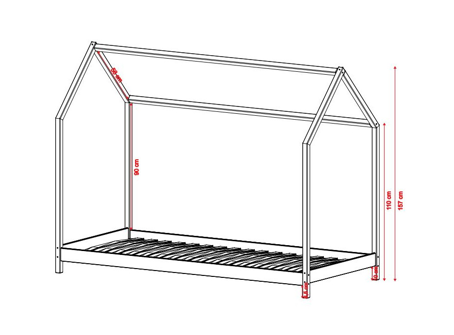 Dětská domečková postel z masivu borovice LUCIE - 200x90 cm - BÍLÁ