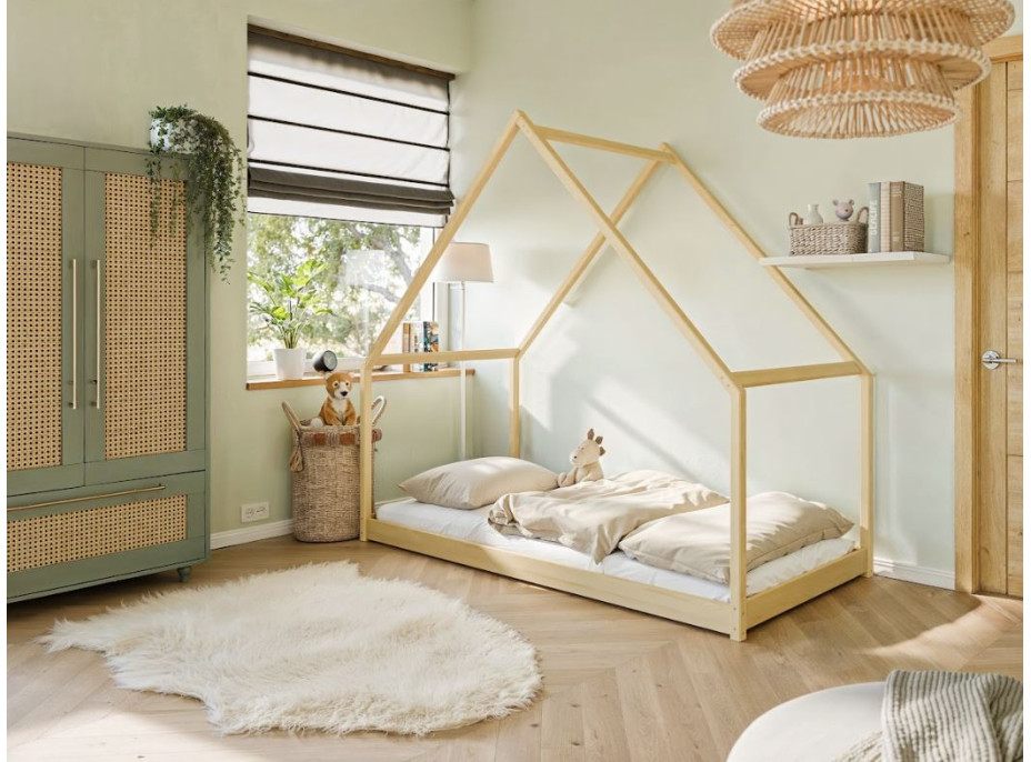 Dětská domečková postel z masivu borovice ROMAN - 200x90 cm - PŘÍRODNÍ