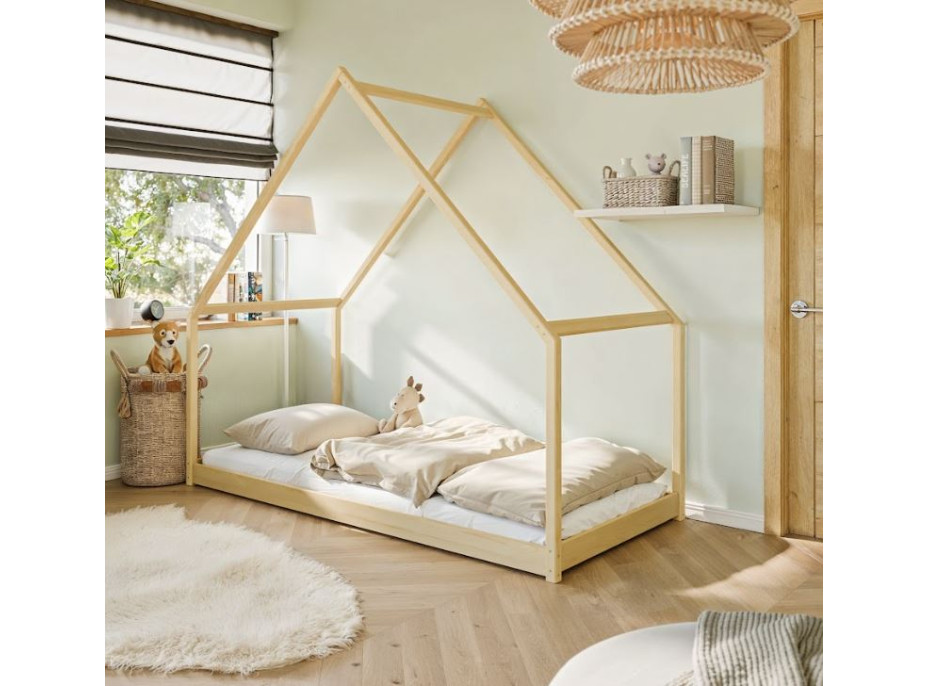 Dětská domečková postel z masivu borovice ROMAN - 200x90 cm - PŘÍRODNÍ