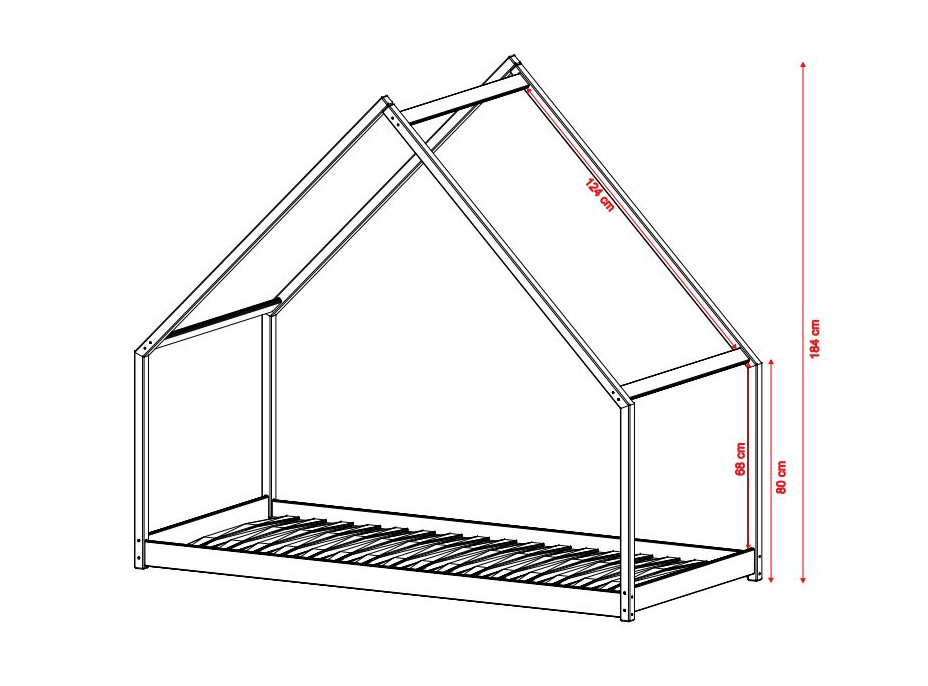 Dětská domečková postel z masivu borovice ROMAN - 200x90 cm - BÍLÁ