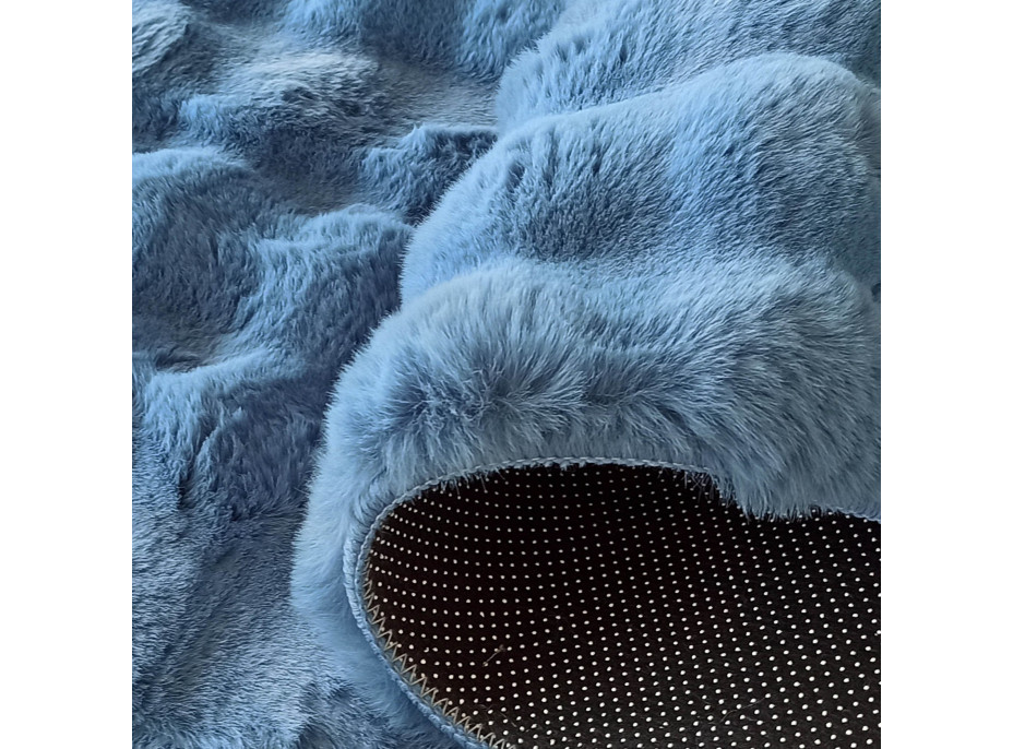 Kusový koberec MERLIN 3D - imitace králičí kožešiny - modrý