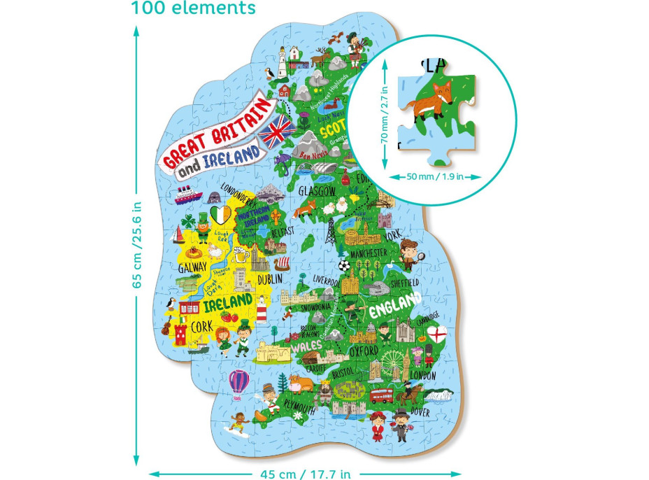 DODO Puzzle Mapa Velké Británie a Severního Irska 100 dílků