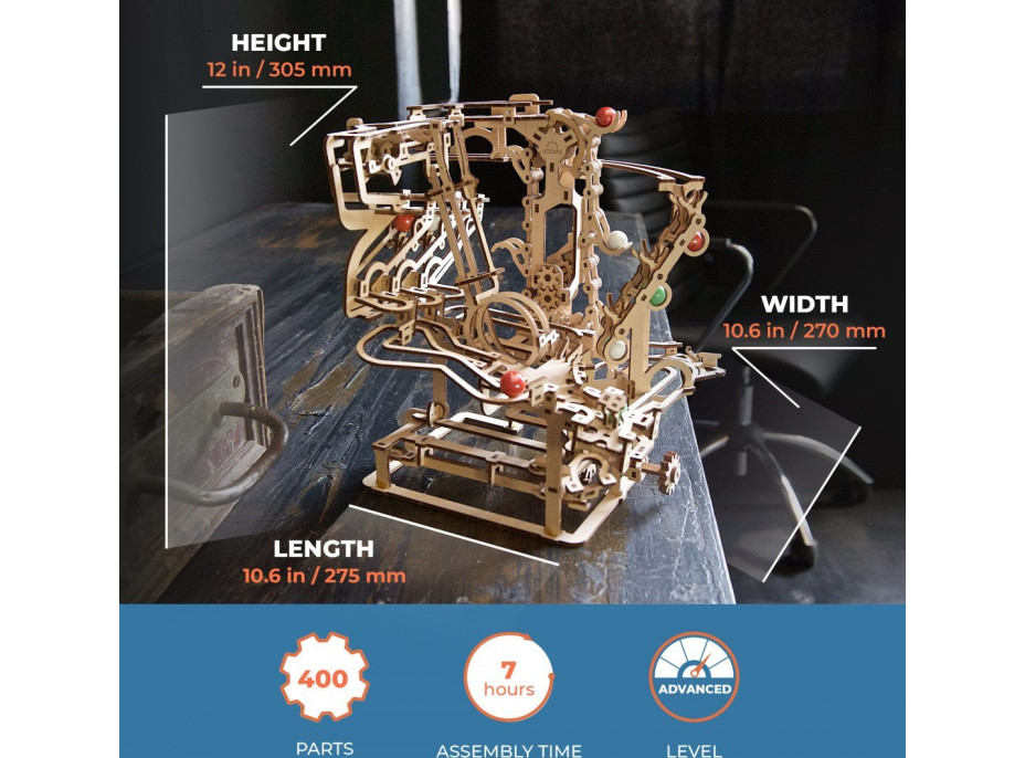 UGEARS 3D puzzle Kuličková dráha Marble Run: Chain Hoist 400 dílků