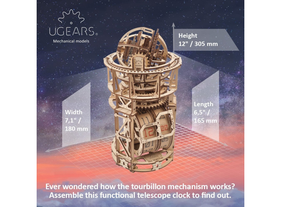 UGEARS 3D puzzle Sky Watcher Tourbillon Table Clock 338 dílků