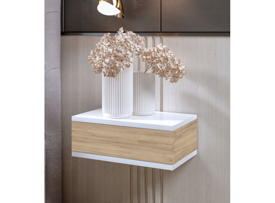 Noční stolek LOFT - bílý/dub craft zlatý