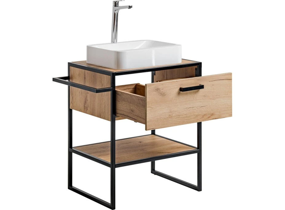 Koupelnová stojící skříňka pod umyvadlo na desku LOFT 60 cm s věšákem na ručník