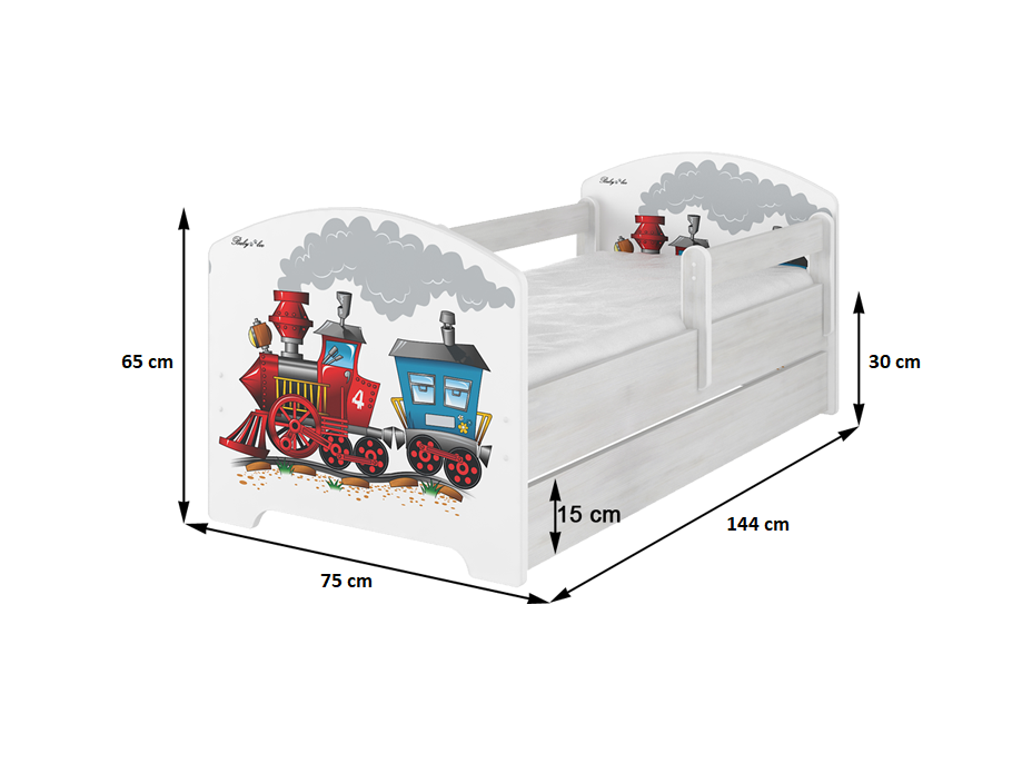 Dětská postel HNĚDÝ MEDVÍDEK se šuplíkem 140x70 cm + 2x krátká zábrana