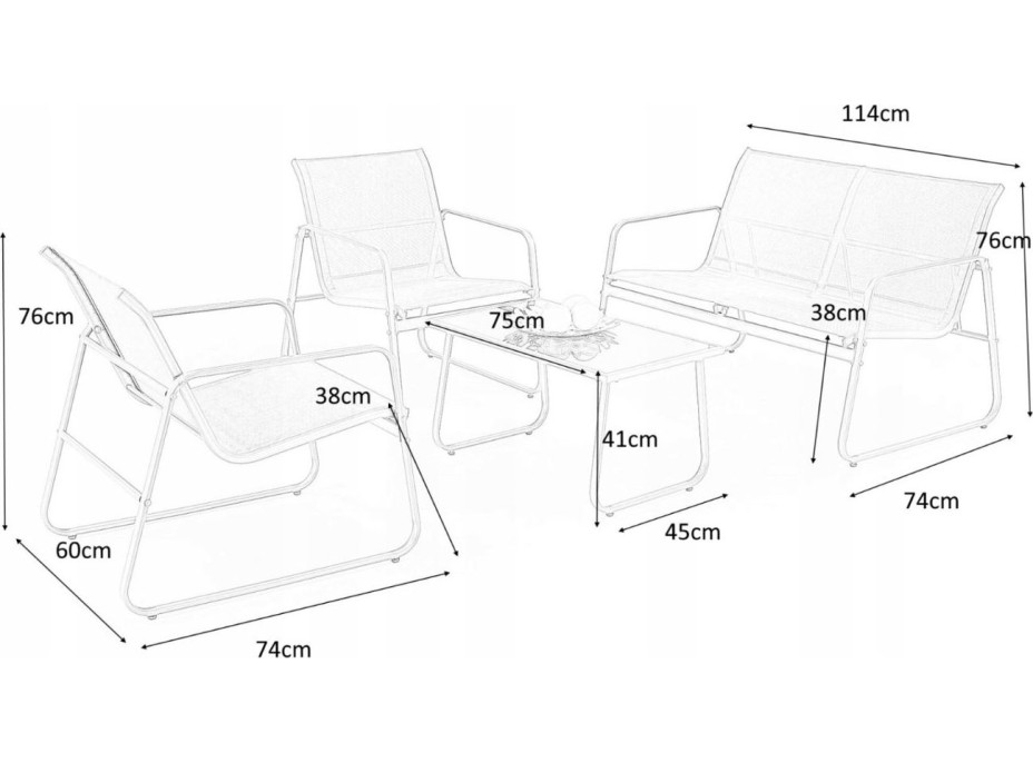 Sestava zahradního nábytku CONOR ( pohovka + 2x křeslo + stolek) - tmavě šedá/světle šedá