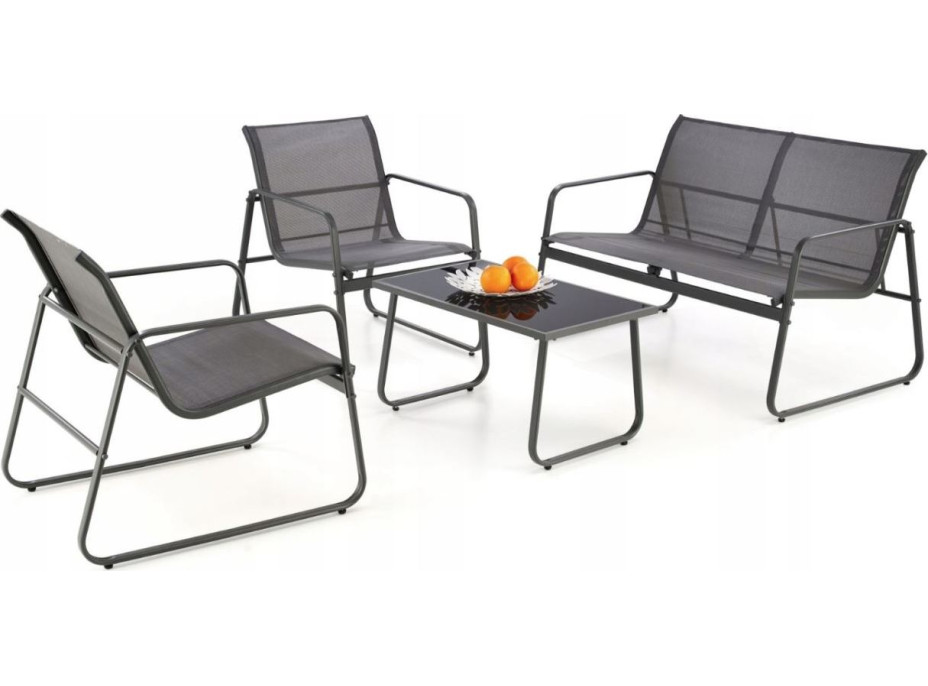 Sestava zahradního nábytku CONOR ( pohovka + 2x křeslo + stolek) - tmavě šedá/světle šedá