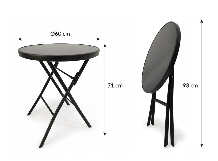 Balkonový kulatý stůl TASOS 60 cm - černý