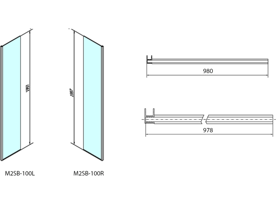 Polysan MODULAR SHOWER pevný panel k instalaci na stěnu modulu MS2, 1000 mm, levý MS2B-100L