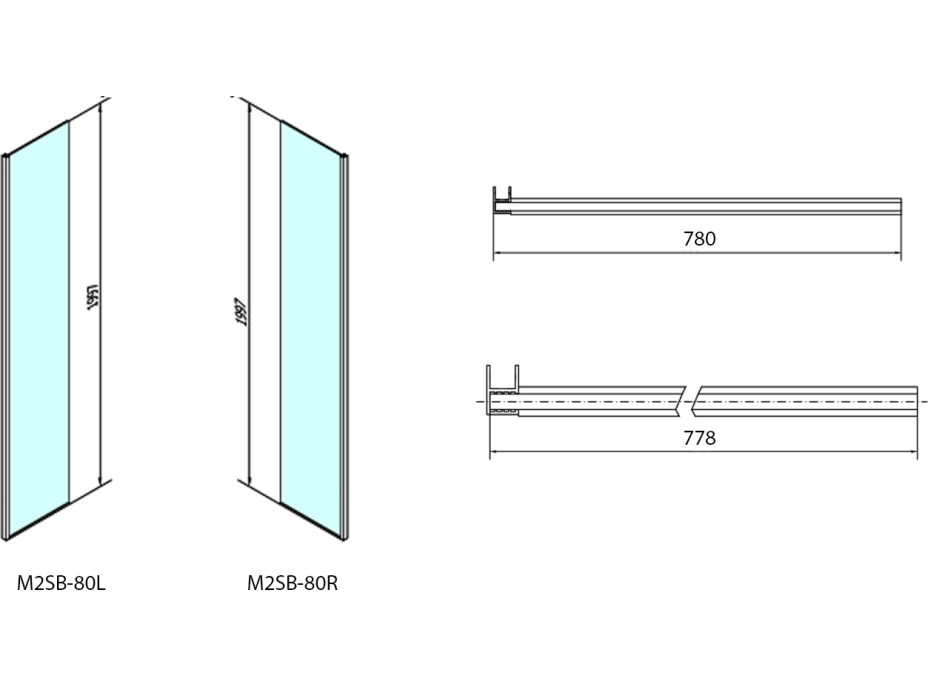 Polysan MODULAR SHOWER pevný panel k instalaci na stěnu modulu MS2, 800 mm, pravý MS2B-80R