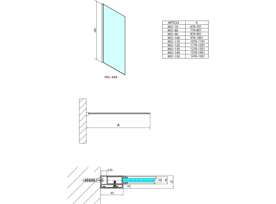 Polysan MODULAR SHOWER jednodílná zástěna pevná k instalaci na zeď, 1300 mm MS1-130