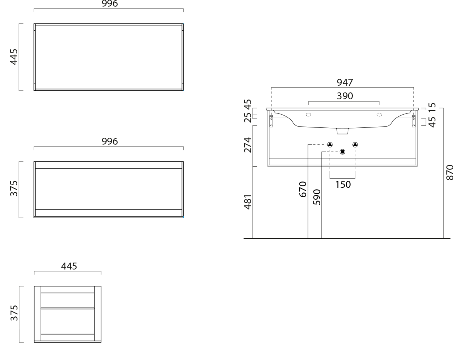 GSI PURA konstrukce pod umyvadlo 102x46cm, černá mat MSP10228