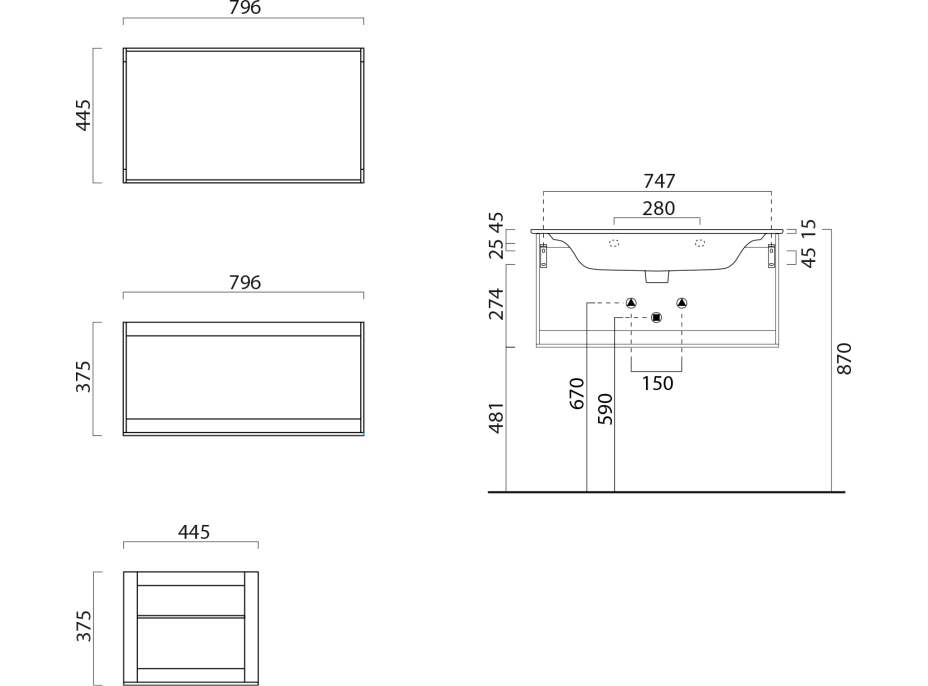 GSI PURA konstrukce pod umyvadlo 82x46cm, černá mat MSP8228