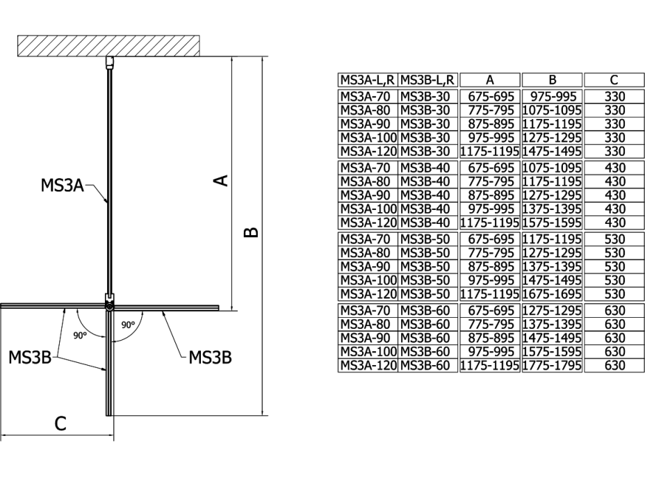 Polysan MODULAR SHOWER stěna k instalaci na zeď, pro připojení otočného panelu, 900 mm MS3A-90