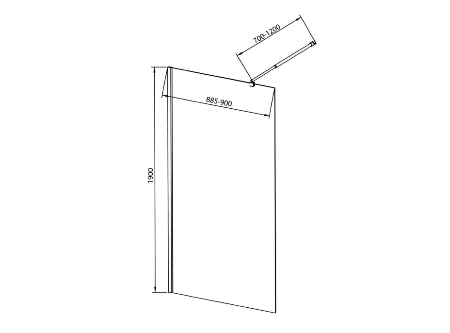 Aqualine WALK-IN zástěna jednodílná k instalaci na zeď, 900x1900 mm, sklo čiré WI091