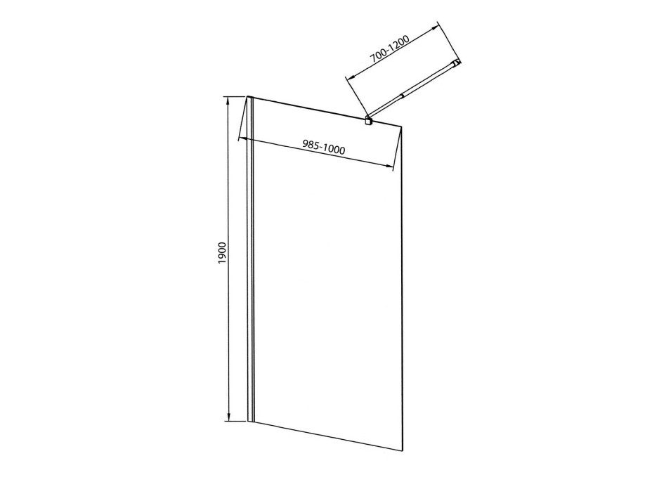 Aqualine WALK-IN zástěna jednodílná k instalaci na zeď, 1000x1900 mm, sklo čiré WI101