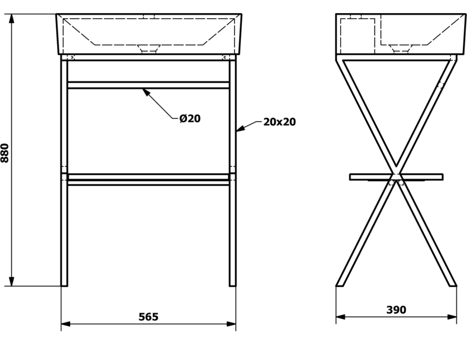 Sapho FERRO podstavec pod umyvadlo 565x720x390mm, černá SKA560-1