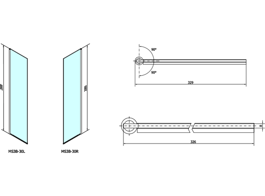 Polysan MODULAR SHOWER otočný panel k instalaci na stěnu modulu MS3, 300 mm MS3B-30