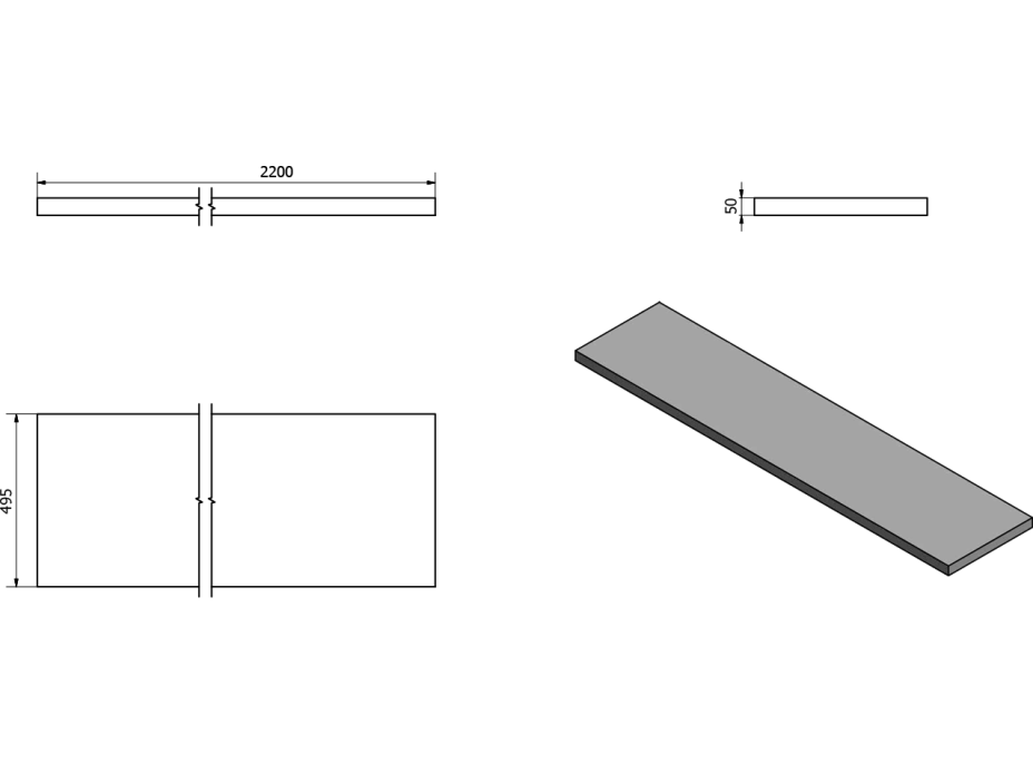 Sapho AVICE deska 220x50cm, dub Rover AV224