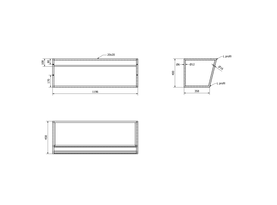 Sapho SKA konzole s policí 1200x400x460mm, černá mat SKA104