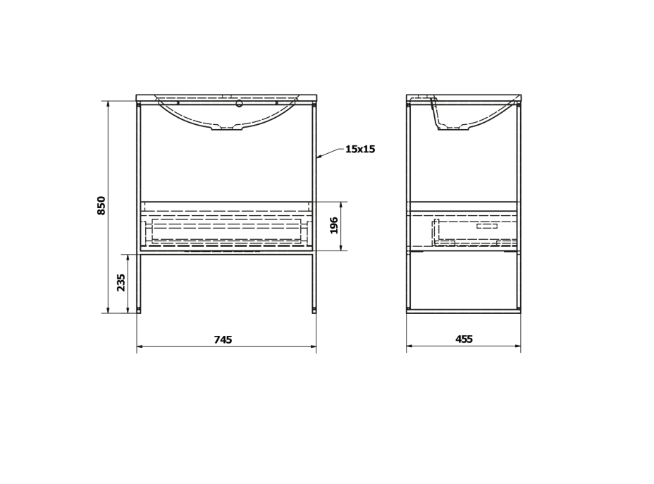 Sapho SKA konzole pod umyvadlo se zásuvkou 750x850x460mm, černá mat/bílá lesk SKA602