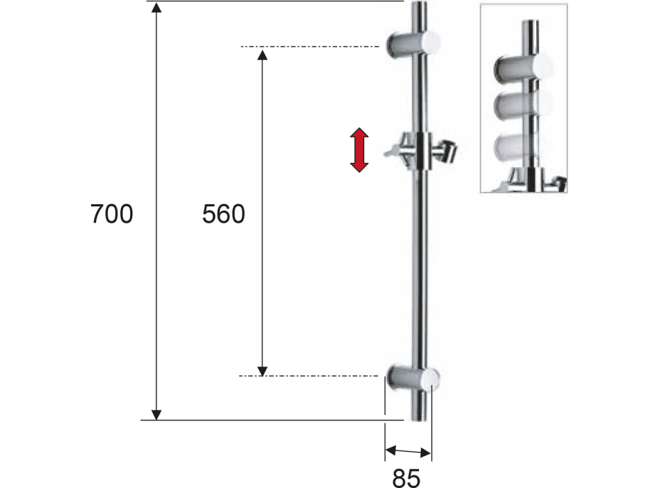 Sapho Sprchová tyč, posuvný držák, kulatá, 700mm, bílá mat SC014