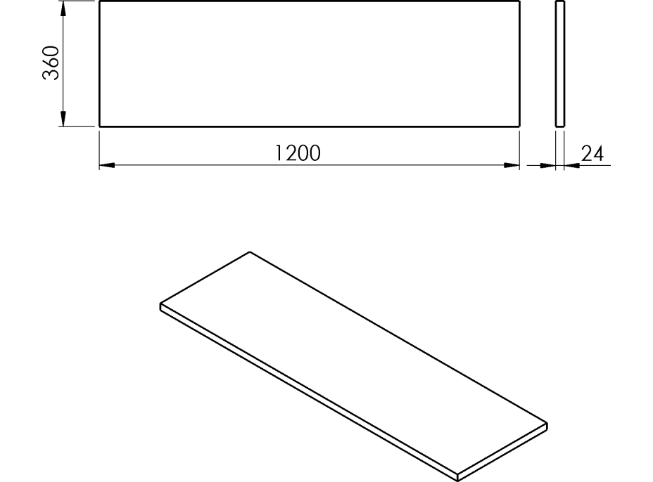 Sapho PLATO deska Rockstone 1200x24x360mm, bílá mat PL126-0101