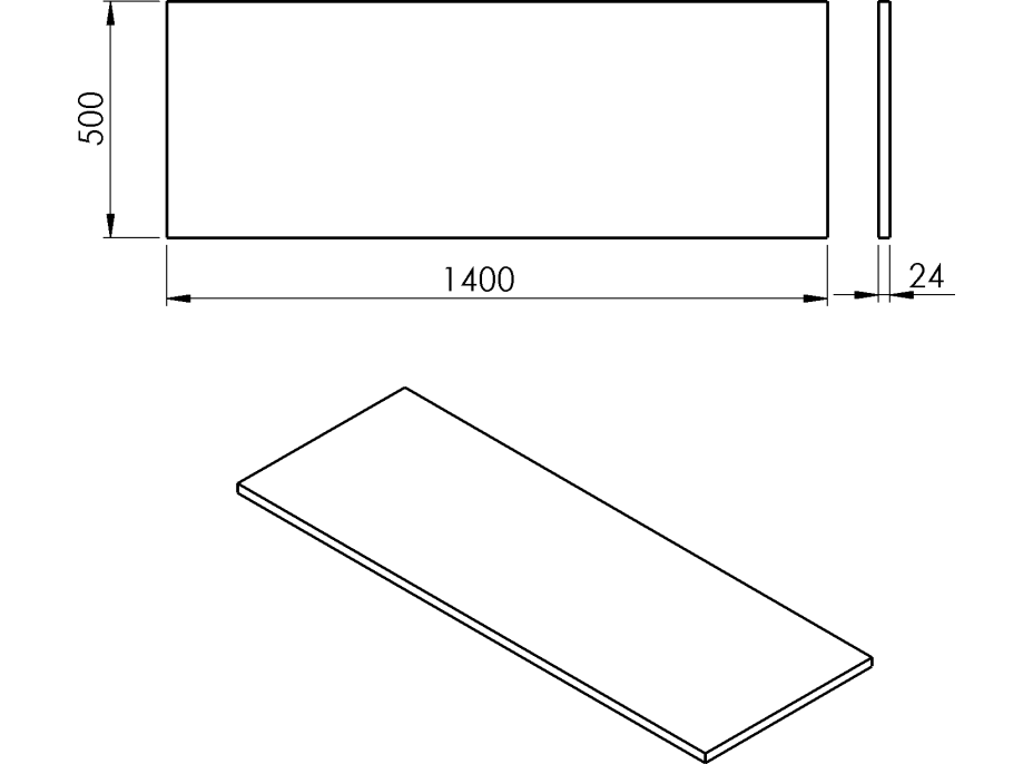 Sapho PLATO deska Rockstone 1400x24x500mm, bílá mat PL140-0101