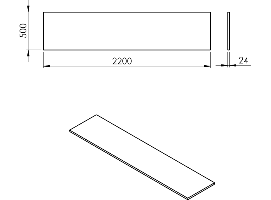 Sapho PLATO deska Rockstone 2200x24x500mm, bílá mat PL220-0101