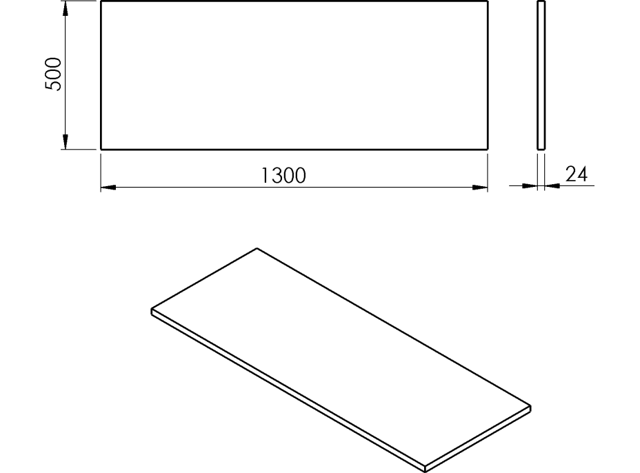 Sapho PLATO deska Rockstone 1300x24x500mm, bílá mat PL130-0101