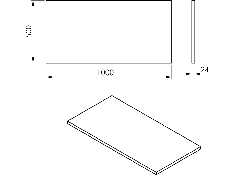 Sapho PLATO deska Rockstone 1000x24x500mm, bílá mat PL100-0101