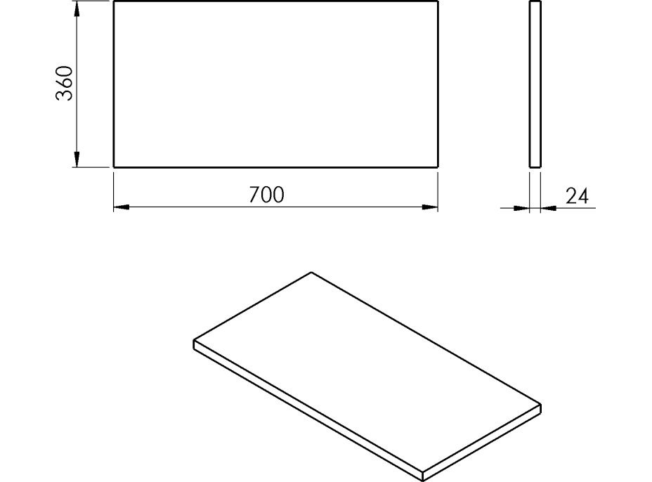 Sapho PLATO deska Rockstone 700x24x360mm, bílá mat PL076-0101