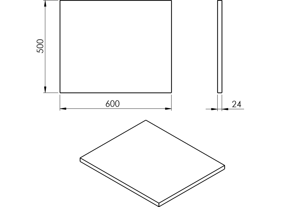 Sapho PLATO deska Rockstone 600x24x500mm, bílá mat PL060-0101