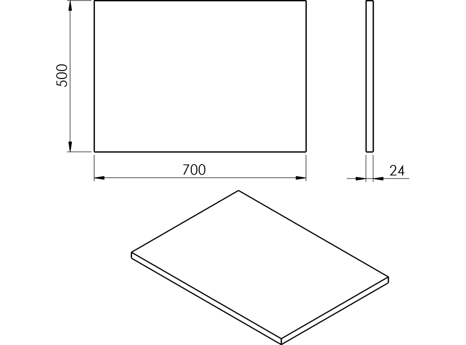 Sapho PLATO deska Rockstone 700x24x500mm, bílá mat PL070-0101