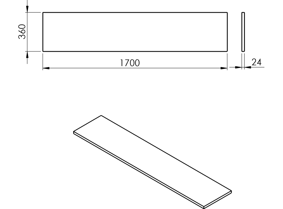 Sapho PLATO deska Rockstone 1700x24x360mm, bílá mat PL176-0101