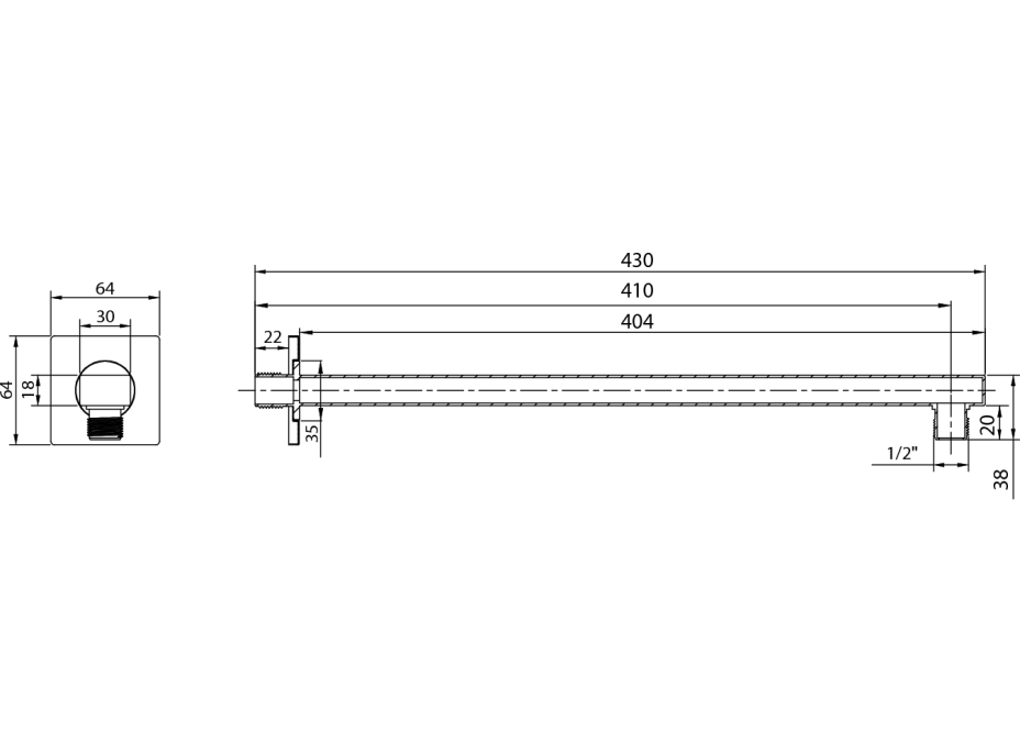 Aqualine Sprchové ramínko hranaté nízké, 404mm, chrom TQ043