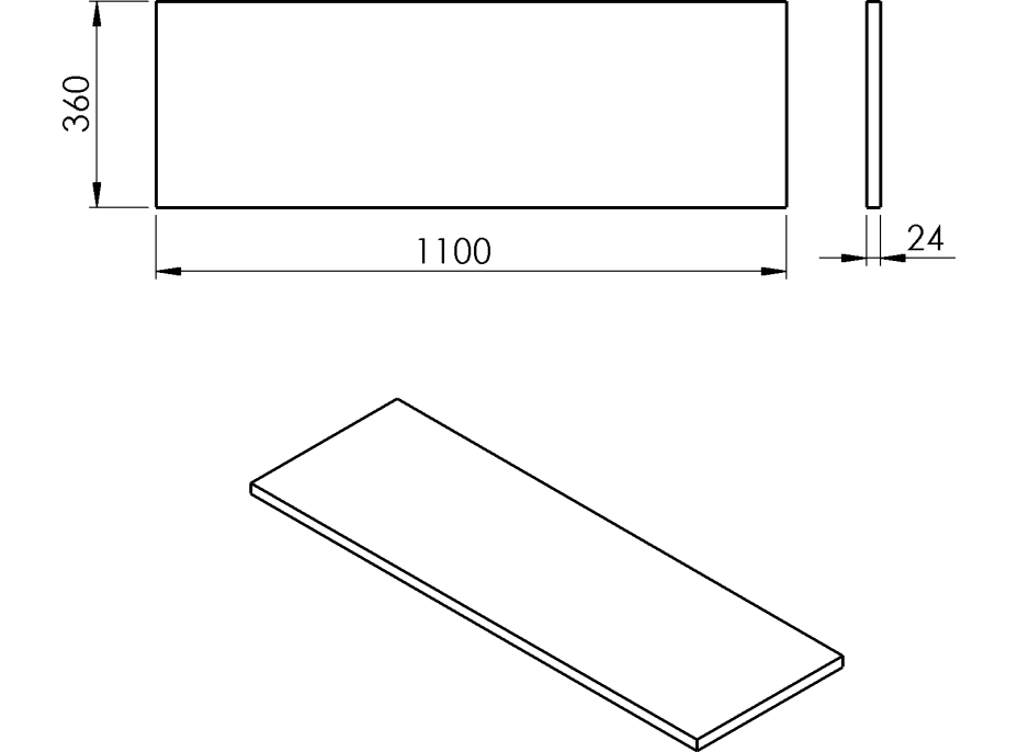 Sapho PLATO deska Rockstone 1100x24x360mm, bílá mat PL116-0101