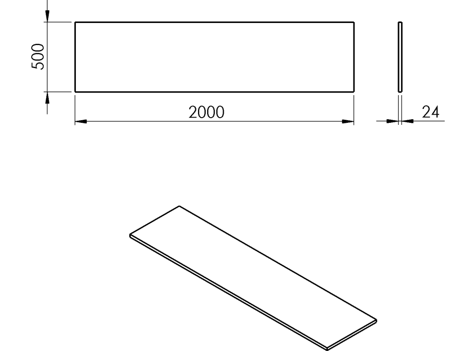 Sapho PLATO deska Rockstone 2000x24x500mm, bílá mat PL200-0101