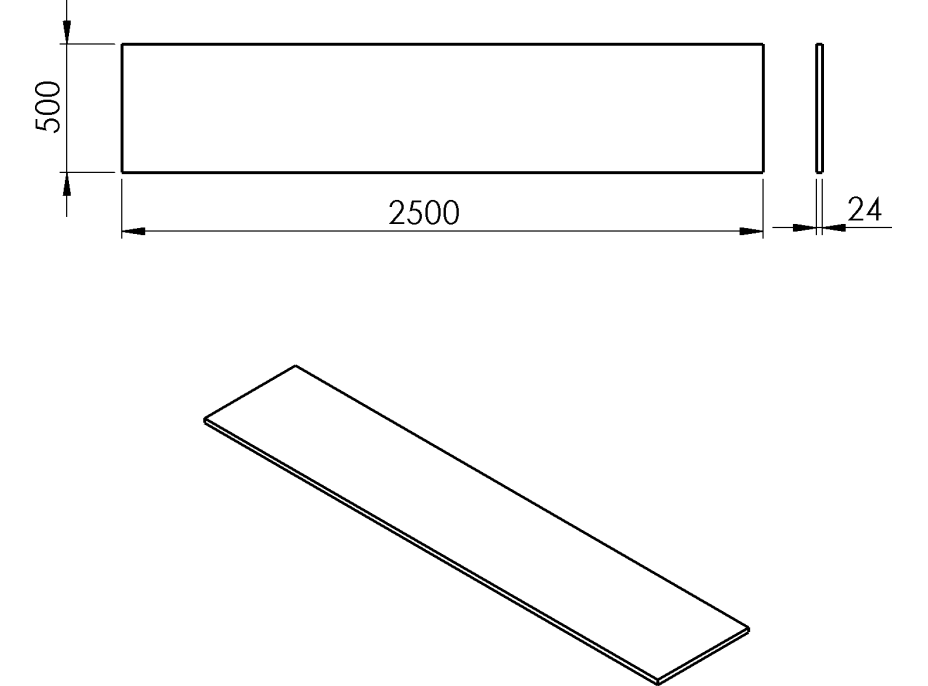 Sapho PLATO deska Rockstone 2500x24x500mm, bílá mat PL250-0101