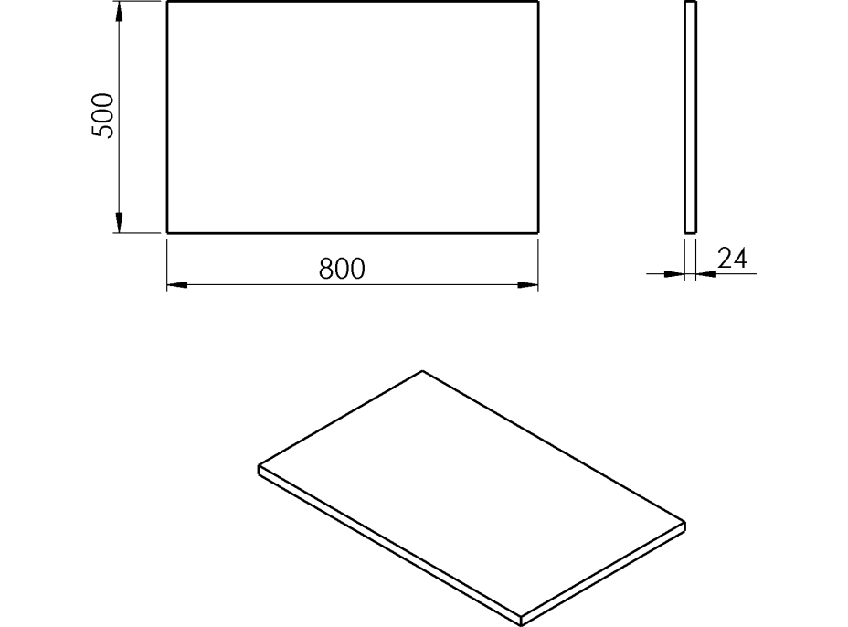 Sapho PLATO deska Rockstone 800x24x500mm, bílá mat PL080-0101