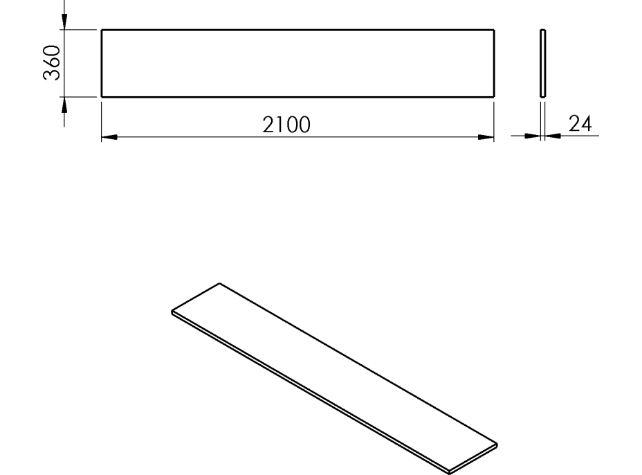 Sapho PLATO deska Rockstone 2100x24x360mm, bílá mat PL216-0101