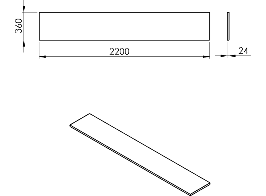 Sapho PLATO deska Rockstone 2200x24x360mm, bílá mat PL226-0101