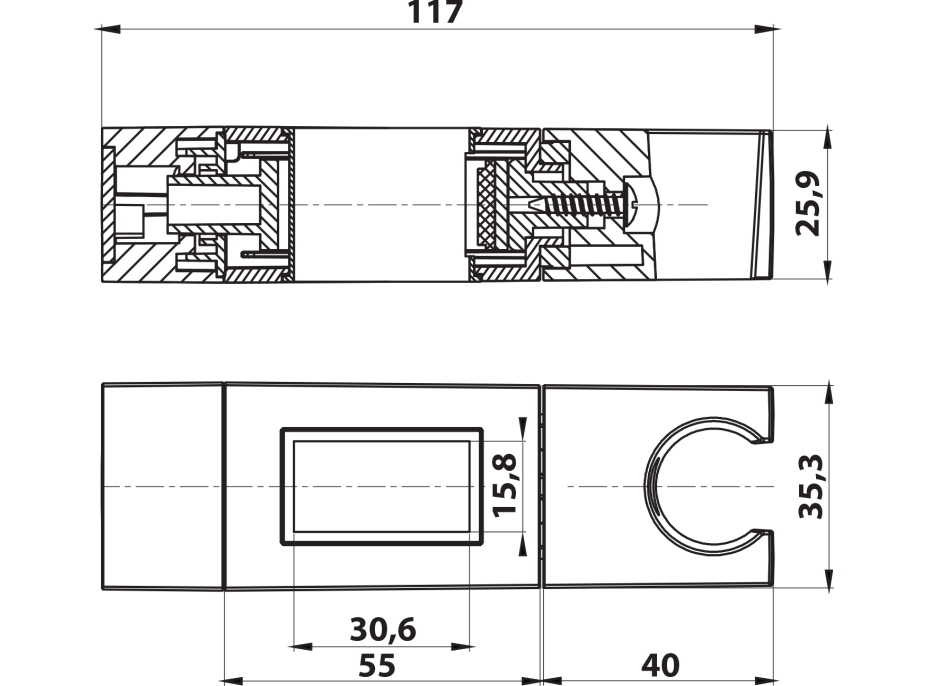 Sapho Držák pro sprchovou tyč 30x15mm, ABS/černá mat NDSC615