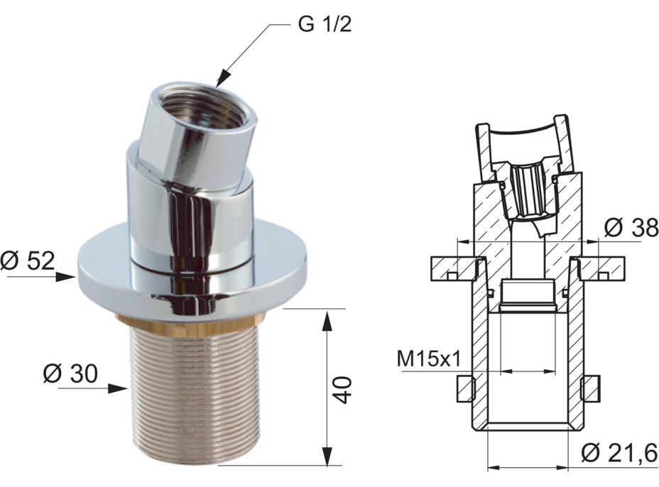 Sapho Sprchová průchodka na vanu s mezikusem F1/2"-M15x1, chrom 1205-41