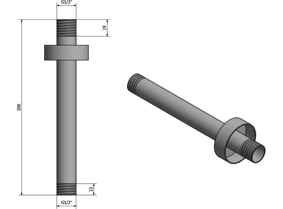 Sapho Sprchové stropní ramínko, kulaté, 200mm, černá mat 1205-05B