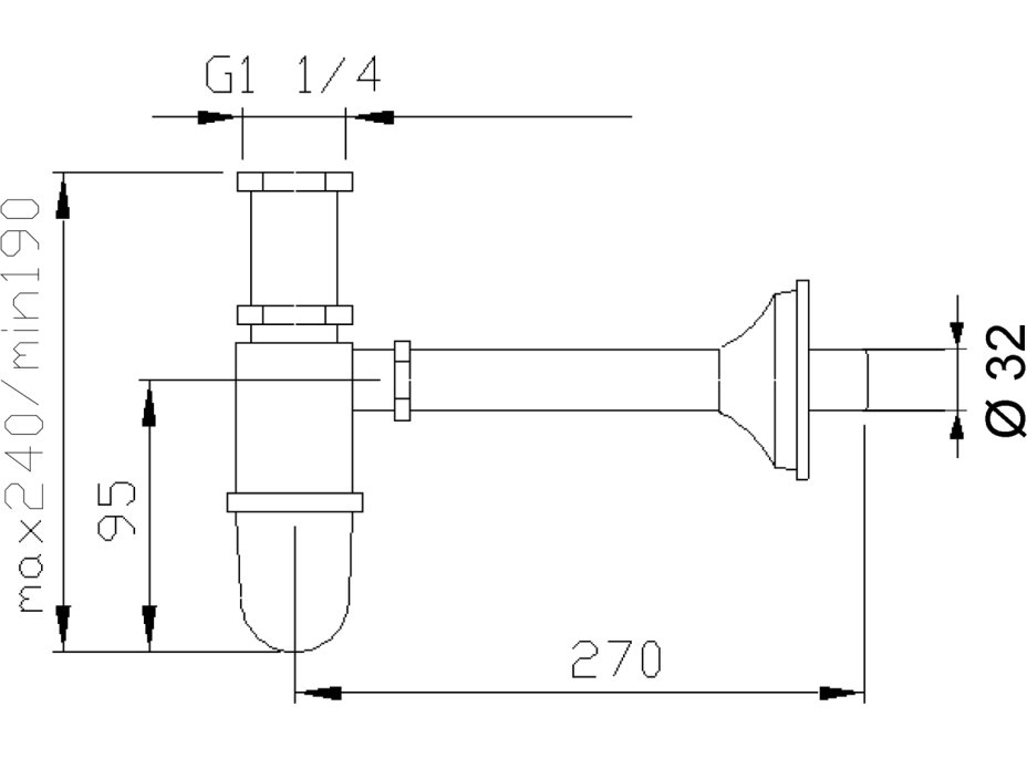Sapho RETRO umyvadlový sifon 5/4", odpad 32 mm, zlato 9595